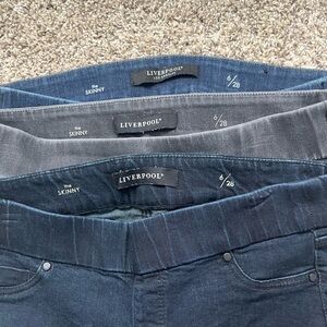 3 pair of Liverpool ‘the Skinny’ denim. 
Light wash, navy, & gray.